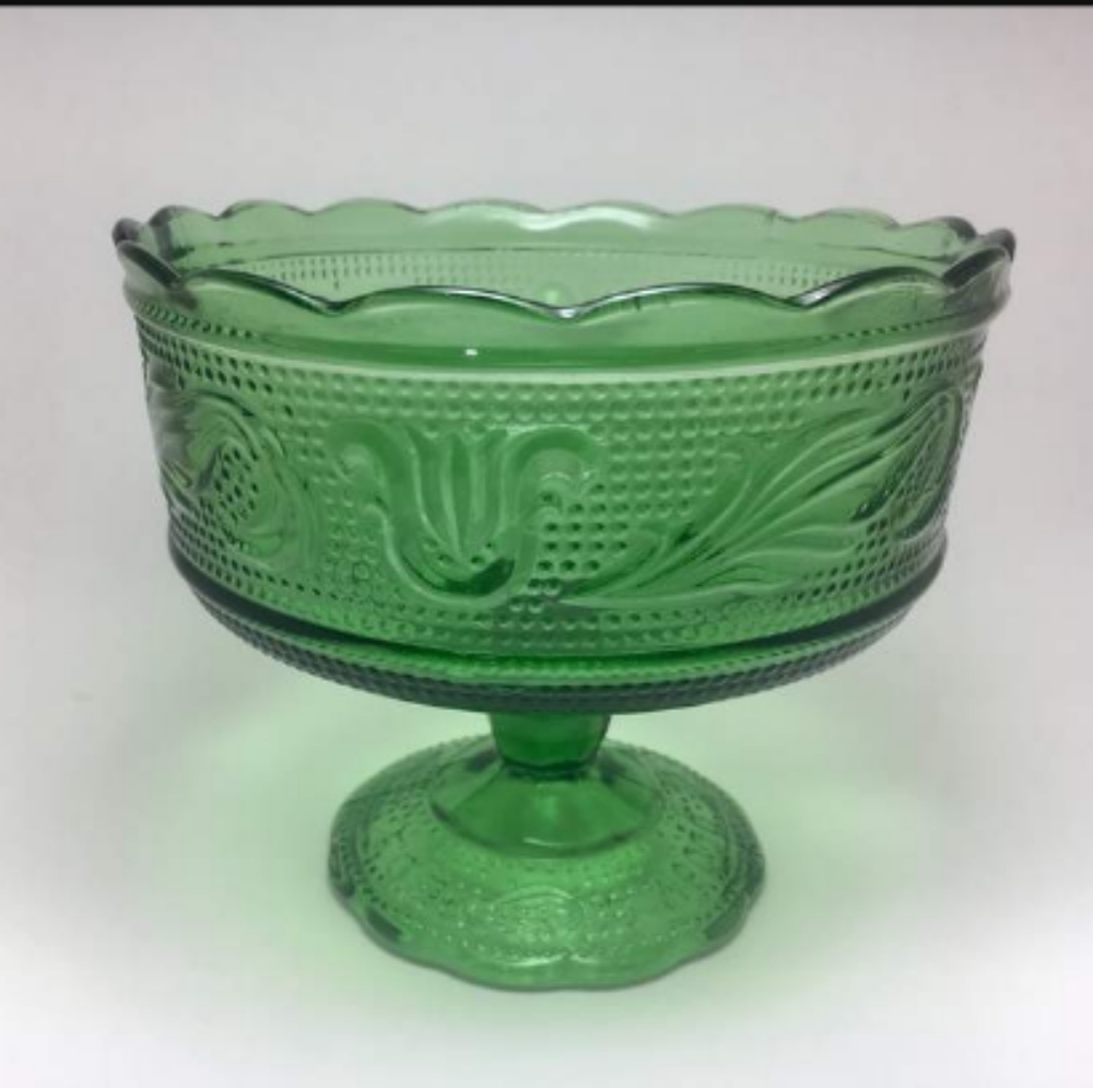 Vintage Green Glass Pedestal Bowl